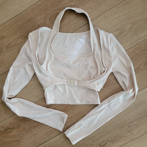 Tops - Halter Long Sleeve cropped 2-in-1 Active Top M